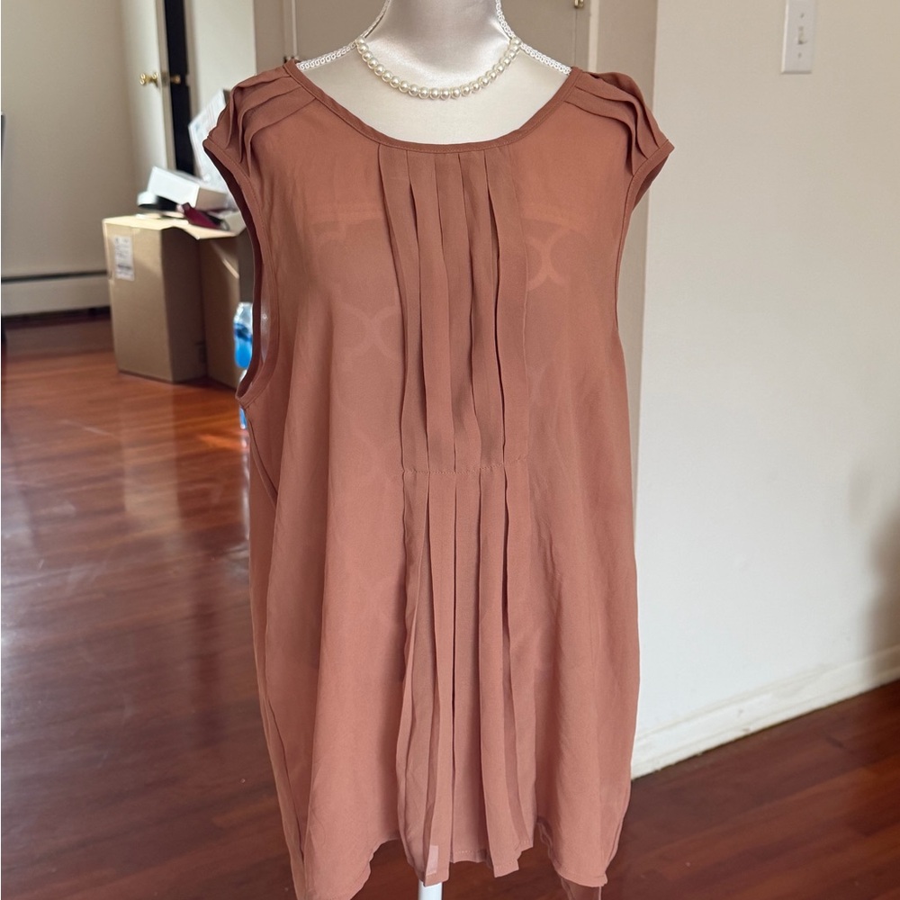 Elodie Sleeveless Pleated Blouse in Warm Rust